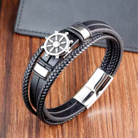 AnchorSteel™ Vintage Anker Lederen Armband – 21 cm Roestvrijstaal