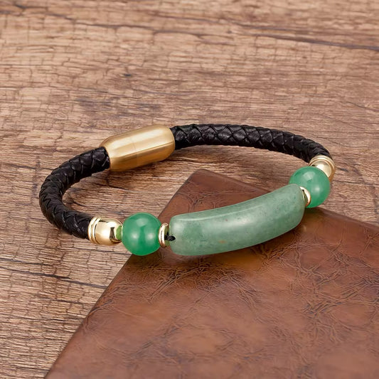 De 'Elementum' Armband - Stoere Natuursteen & Lederen Armband voor Mannen en Vrouwen met RVS Accenten