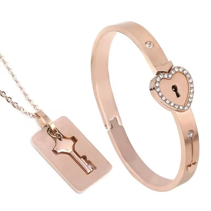 Heart Love Lock Armband & Choker Set