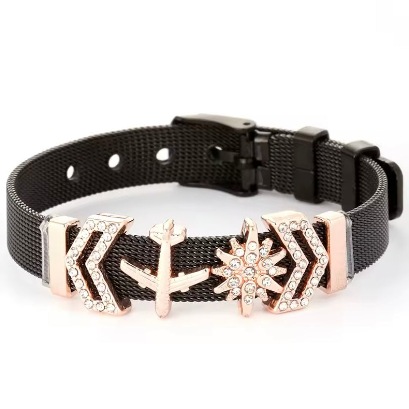 Zwart & Kleurrijk Rvs Mesh Armband Bangles Voor Vrouwen Met Bedels Diy