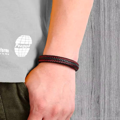 Lederen Gevlochten Armband Voor Heren – Handgemaakt | RVS Magneetsluiting