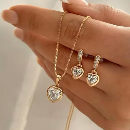 3-Delige Hart Hanger Sieradenset | Ketting & Oorbellen | Prachtige Mode Strass | gratis verzending