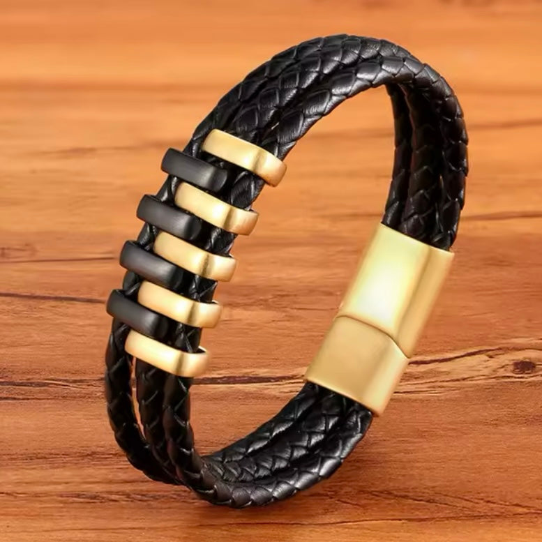 Punk Zwart Gevlochten Lederen Meerlagige Herenarmband