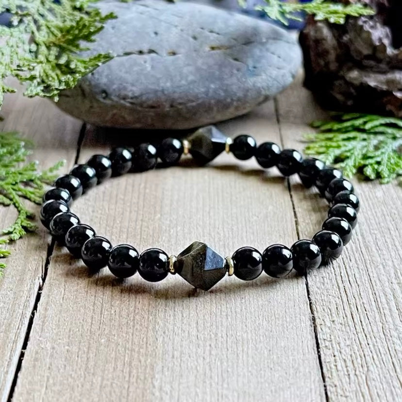 Zwarte Toermalijn Obsidiaan Armband – 8 mm Kralen – Bescherming & Positieve Energie