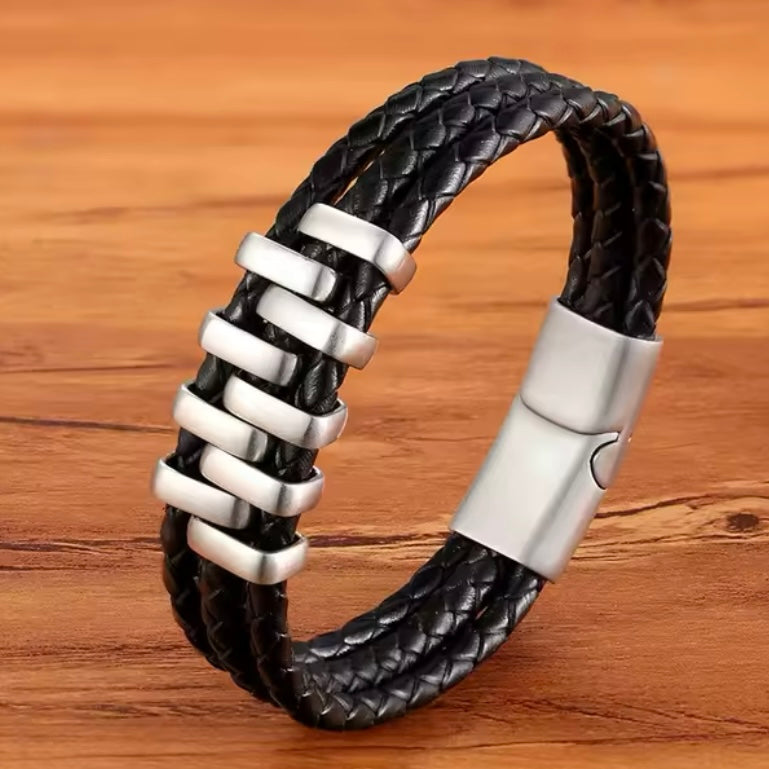 Punk Zwart Gevlochten Lederen Herenarmband