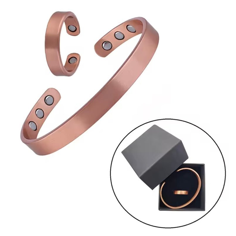 Set Pure Koperen Armbanden En Ringen | Eenvoudige Magnetische Gezondheidsarmbanden